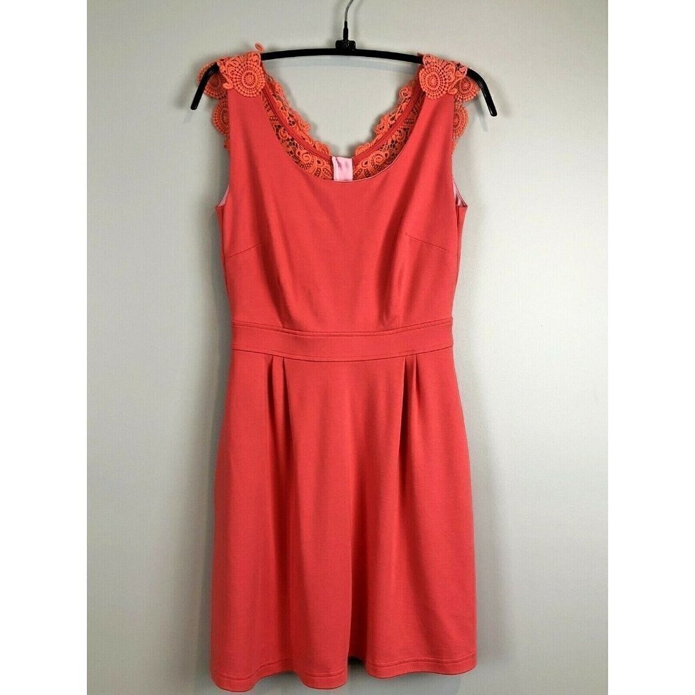 Lilly Pulitzer Monique Fit Flare Dress Island Coral Pink Crochet Back XS Pockets